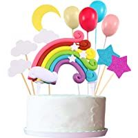 Zonon Cupcake Topper Set- Incluye Rainbow Cloud Moon Star Globo Forma Cupcake Topper Palillos para cumpleaños Decoración…